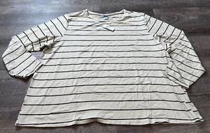 Old Navy Womens Luxe Tshirt Size XL Petite 3/4 Sleeve Cream stripe N6 - Picture 1 of 7