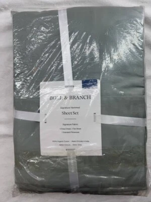 BOLL & BRANCH Signature Hemmed 300 Thread Organic Cotton Sheet Set Sage  TWIN XL - Image 1 of 4