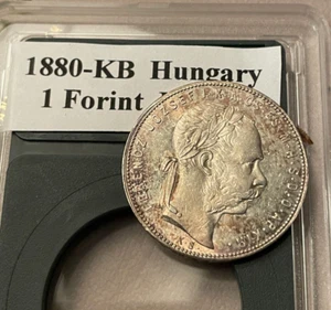 1880 KB Hungary 1 Forint Silver Coin Austria Franz Joseph w/ Plastic Case! - Picture 1 of 16
