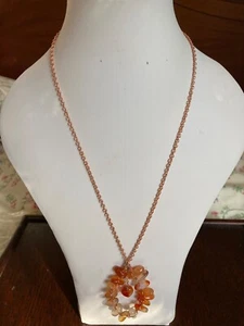 Red Agate Macrame Wire Pendant on a 20.5" Rose Gold Plated Cable Chain - Picture 1 of 4