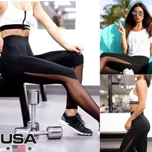 Womens Fitness Sport Yoga Leggings High Waist Mesh Patchwork Skinny Running - Picture 1 of 8