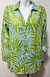 Sigrid Olsen Leinen Damen Top Bluse Tunika Large Grün Blau Neu mit Etikett Button Down - Bild 1 von 6