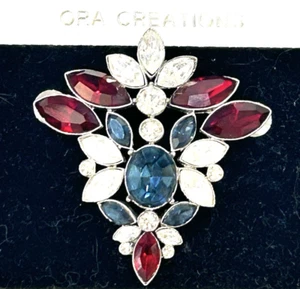 PIN VINTAGE FIRMADO ORA ESTRÁS TONO PLATEADO EE. UU. ROJO BLANCO Y AZUL 4 DE JULIO - Imagen 1 de 2