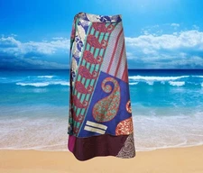 Womens Recycled Silk Wrap Skirt, Magic Wrap Skirt, Blue, Paisley Print  One size
