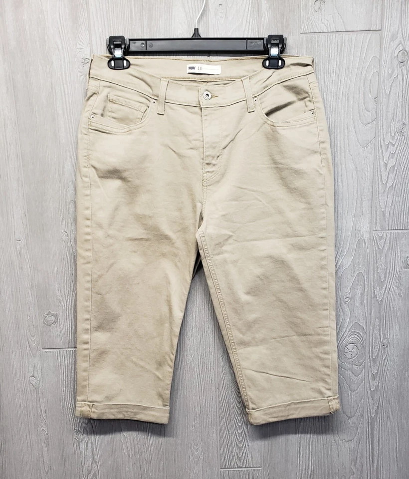Jeans Levis Feminino 14 Capri Algemado Elástico 34x18 Cintura Alta Casual Cáqui Bege  - Imagem 1 de 4