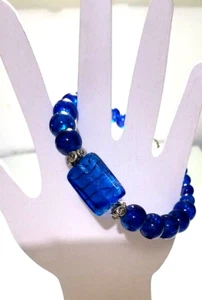 Vintage Handmade Women Adult Blue Beaded Bracelet with Charms - Picture 1 of 8