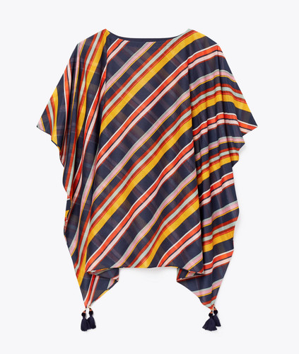 Tory Burch tunica da spiaggia stampata copricostume S caftano medley righe 4