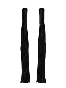 Black 100% Naked Cowhide Leather Handlebar Covers with Quality Hand Cut Fringe - Imagen 1 de 5