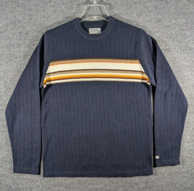 Suéter acanalado Hollister para hombre grande manga larga a rayas Ramie cuello redondo azul marino Foto 1 de 4
