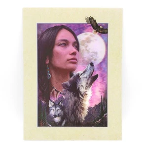 Poster lenticolare 3D ragazza nativi americani con stampa lupo 12 x 16 pollici - Foto 1 di 1