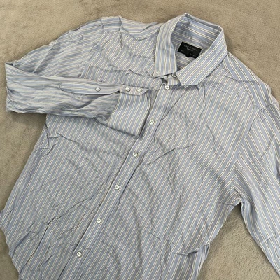 Rag & Bone New York Fit 2 Oxford Shirt Men Medium Blue Striped Rayon NWOT $225 - Image 1 of 4
