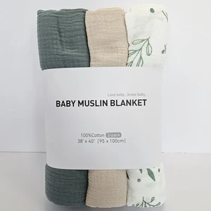 Muslin Swaddle Blankets for Newborn, 3 Pack Breathable Soft Receiving Blankets - Picture 1 of 7
