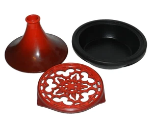 Le Creuset Tagine #27 Frankreich rot Steinzeug Emaille 3 P Gusseisen 2,5 Quart marokkanisch - Bild 1 von 10