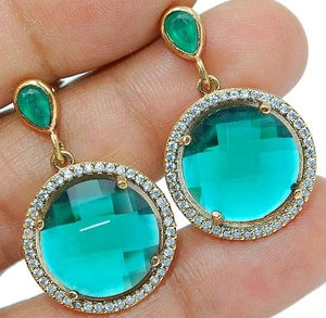 Ottoman Empire Style 20CT Treated Emerald 925 Sterling Silver Earrings SB3-9 - Picture 1 of 2