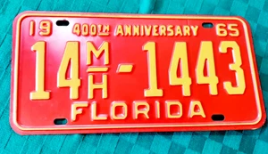 1965 Florida Nummernschild Nummern klar unbenutzt fast neuwertig kostenloser Versand - Bild 1 von 4