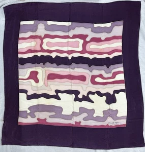 Vintage Hand Rolled 100% Silk Scarf Purple 30” Square Made In France - Picture 1 of 6