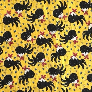 Hähne & Sterne werfen Stoff gelb blau schwarz Baumwolle Retro Happy 2,75 Yards - Bild 1 von 3