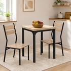 3 Pcs Compact Dining Table 2 Chairs Set Wooden Metal Legs, Light Wood Effect