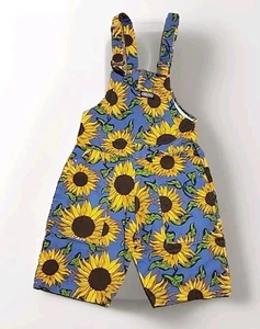 RUN AND FLY Blue Sunflowers Stretch Twill Cotton Shorts Dungarees Overalls - Picture 1 of 7