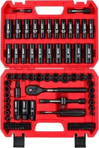 96-Piece 3/8" Drive Impact Socket Wrench and Bit Set, SAE 5/16”-3/4” & Metric 8- - Picture 1 of 9