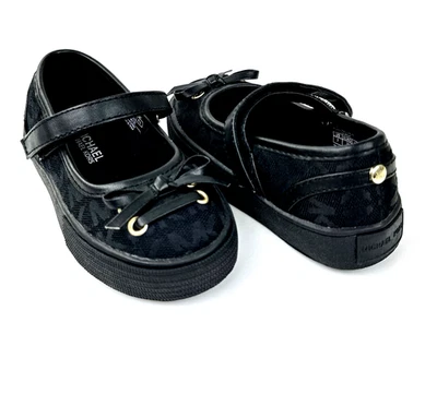 Zapatos planos Michael Kors bebé negro imitación cuero correa arco logotipo MK Mary Jane talla 7 Foto 1 de 2