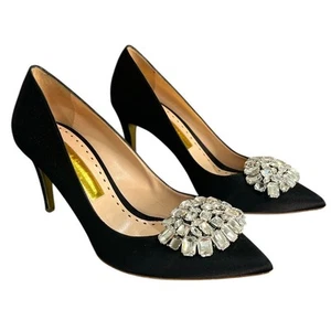 Zapatos de salón Rupert Sanderson 7 1/2 cristal negro estrás satinado 38 1/2 - Imagen 1 de 4