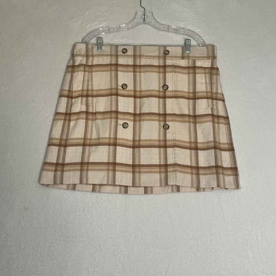 Falda Midi Loft Tostada a Cuadros Botón Delantero Polar Talla XL Academia Preppy Otoño Foto 1 de 4