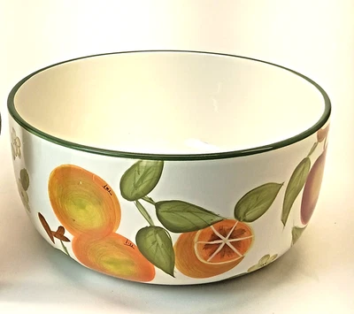 Vintage American Atelier 11"deep hand painted ceramic serving bowl- fruit design - Image 1 of 4