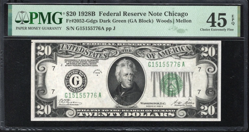 1928-B $20 CHICAGO FEDERAL RESERVE NOTE PMG 45 EPQ  Fr 2052-G 55776 - Image 1 of 2
