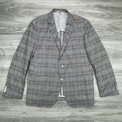 Hugo Boss Blazer Mens 46R Gray Plaid Slim Fit Italian Marzotto Wool Sport Coat - Image 1 of 4