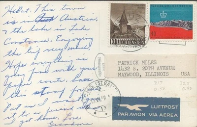 1958年列支敦士登明信片封面美国带2张邮票-真实照片 — 第 1/2 张图片