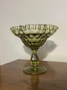 Vintage 1960er Fenton Glas Avocado grün Standfuß Daumenabdruck Süßigkeitenschale - Bild 1 von 10