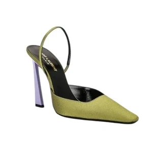 Saint Laurent YSL Blade 105 Silk Slingback Pumps Lime Lilac NEU EU 37,5 US 7,5 - Bild 1 von 13