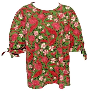 Zara Small Damen Blumen Ballon Bindeärmel Top Bluse Grün Rosa Gr. L Neu mit Etikett - Bild 1 von 18