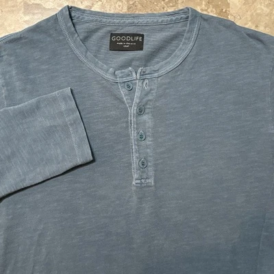 Camisa Goodlife Para Hombres Pequeña Azul Henley Manga Larga Algodón Slub Hecha en EE. UU. Foto 1 de 4