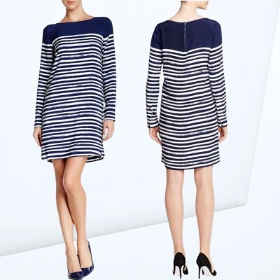 VINCE 100%Silk Shift Dress Marker Stripe Long Sleeve Career Business Casual Blue - Image 1 of 4