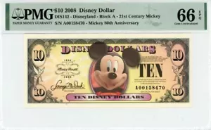 2008 $10 Disney Dollar Mickey 80th Anniversary PMG 66 EPQ (DIS142) - Picture 1 of 2