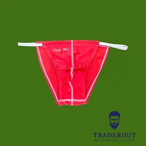 pool boy Custom Embroidery Red mens cheeky swim bikini swimwear by H.E.Arts - Picture 1 of 5