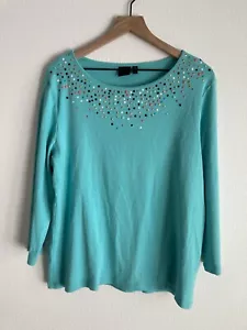 Rafaella Women's Knit Top Sz XXL Mint Green w/Enameled Neck Accent 3/4 Sleeve - Picture 1 of 10