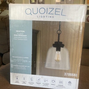 Quoizel Lighting Seaton 1 Light Pendant Lamp, Matte Black, Clear Seeded Glass - Picture 1 of 12