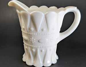 Vintage LACE and DEWDROP Milk Glass Pitcher by Kemple  Beaded Design