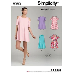 SIMPLICITY 8383 KNIT DRESSES MISSES Sewing Pattern Sizes 6-14 & 14-22 Skill EASY - Picture 1 of 6