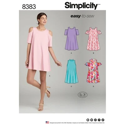 SIMPLICITY 8383 KNIT DRESSES MISSES Sewing Pattern Sizes 6-14 & 14-22 Skill EASY - Image 1 of 4