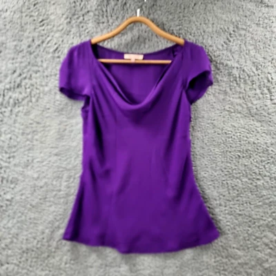 DIANA FERRARI Womens Blouse Top Size 6 Purple Short Sleeve Cowl Neck - Image 1 of 4