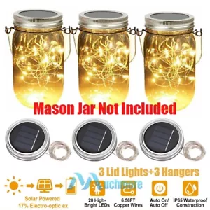 Mason Solar Jar Lid Lights, 3 Pack 20 LED Outdoor Waterproof String Fairy Lights - Picture 1 of 20