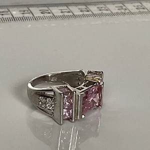 Statement 925 Sterling Silver Ring Size 7.5 With Pink CZ Stones Cubic Zirconia - Picture 1 of 6