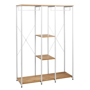 Kleiderständer Wäscheständer Kleiderschrank Schuhregal mit Ablage Holz SR0048whe - Bild 1 von 7