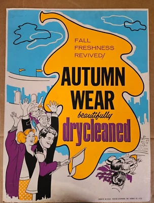 Placa publicitária vintage de loja de roupas de limpeza a seco década de 1960 moda beisebol - Imagem 1 de 4