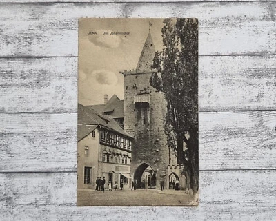 AK Jena Johannisthor Turm Bäckerei Haus Fachwerk Postkarte Handschrift Vintage - Bild 1 von 2
