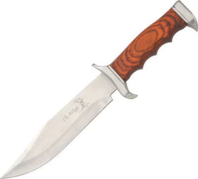 Elk Ridge Hunting Full Tang Bowie Wood Stainless Fixed Blade Knife 12.5" 012
